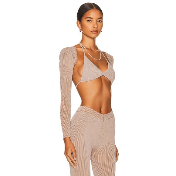 Ser.O.Ya Tan Dahlia Long Sleeve Arm Cover Detachable Shrug Sweater - Picture 2 of 11